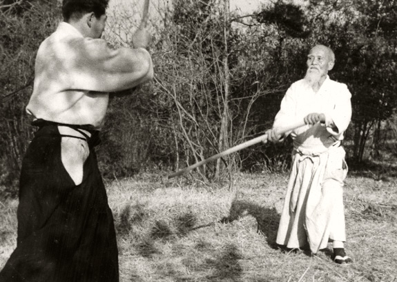 Morihiro Saito and Morihei Ueshiba O-Sensei training outdoors in ...